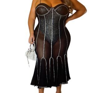 Plus Size Women’s Black Party/ Formal/Dress/Black/Silver/NWT